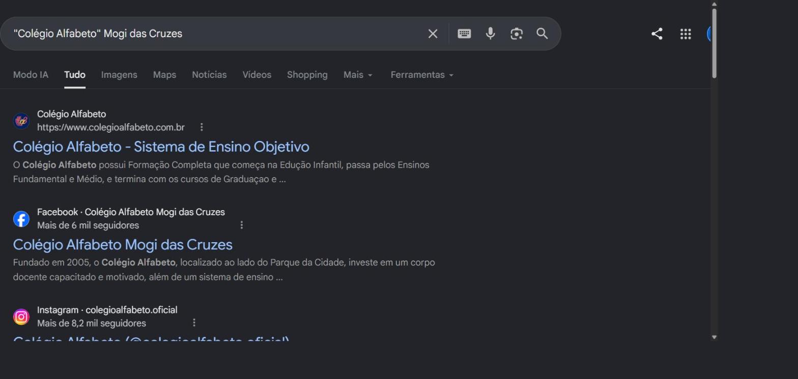 Resultado do Colégio Alfabeto no Google, com os erros de grafia na descrição
